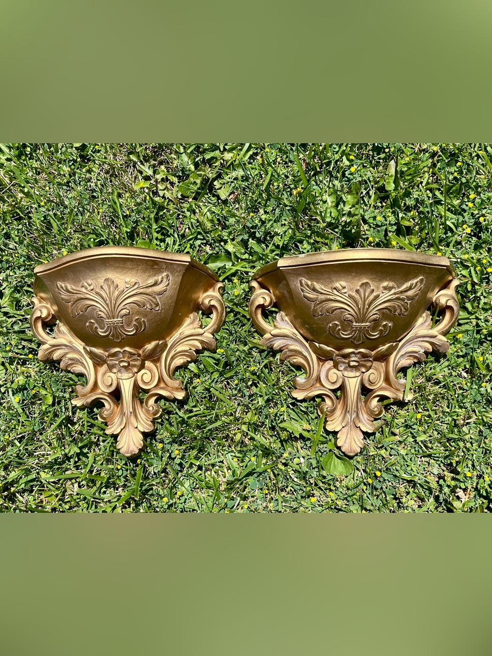 Ornate Vintage Gold Wall Sconces - Pair